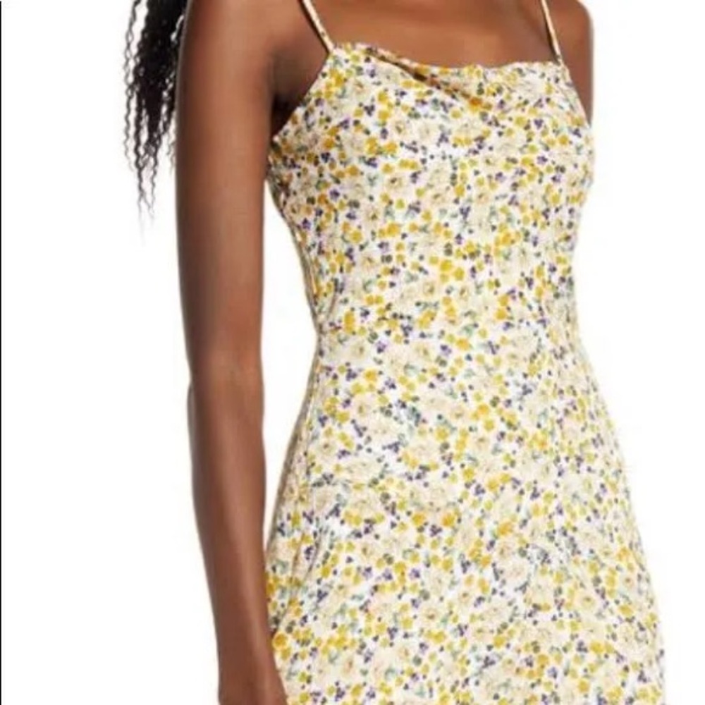 Yellow floral midi dress with slit
